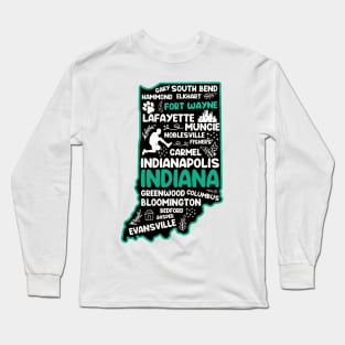 Fort Wayne Indiana cute map Indianapolis, Evansville, Carmel, South Bend, Fishers, Bloomington, Hammond, Gary, Lafayette Long Sleeve T-Shirt